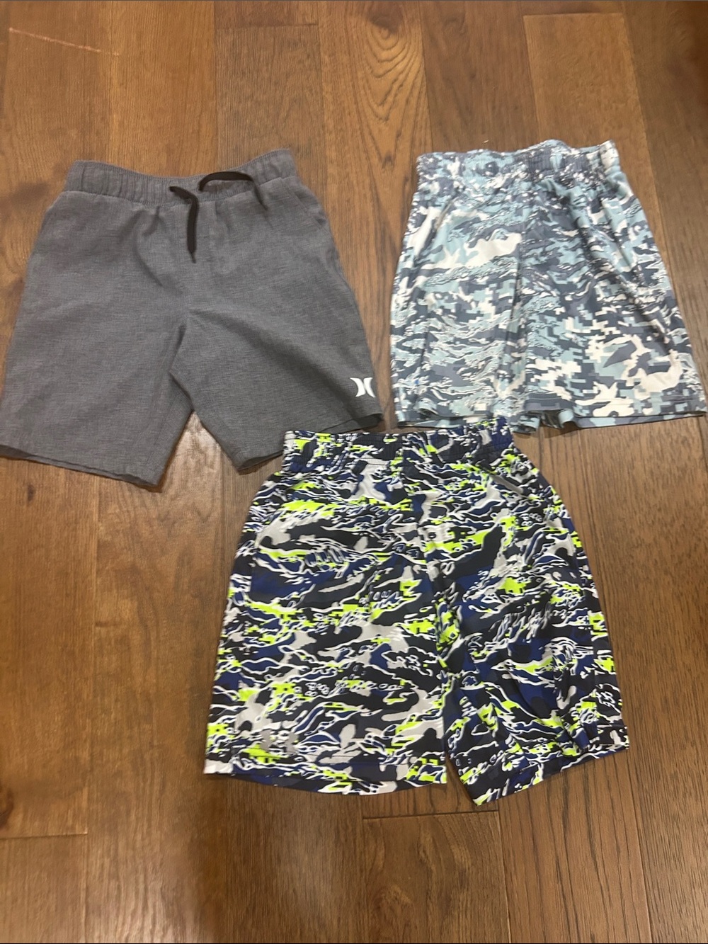 Hurley Kids Shorts Trio - Gray, Blue Camo, Neon Accent Camo